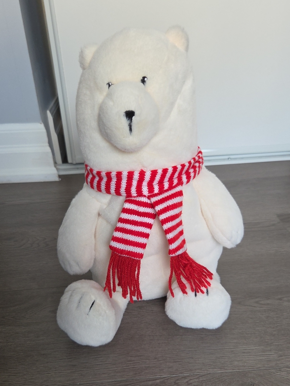 Plush White Bear with Red & White Knit Scarf - Kids Accessory